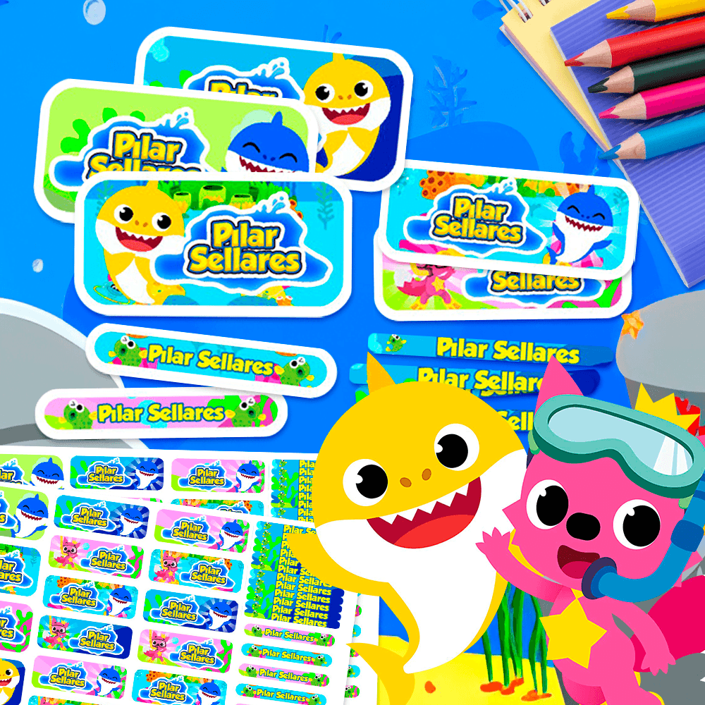 Etiquetas Escolares para Imprimir | Baby Shark (Archivo Digital PDF)